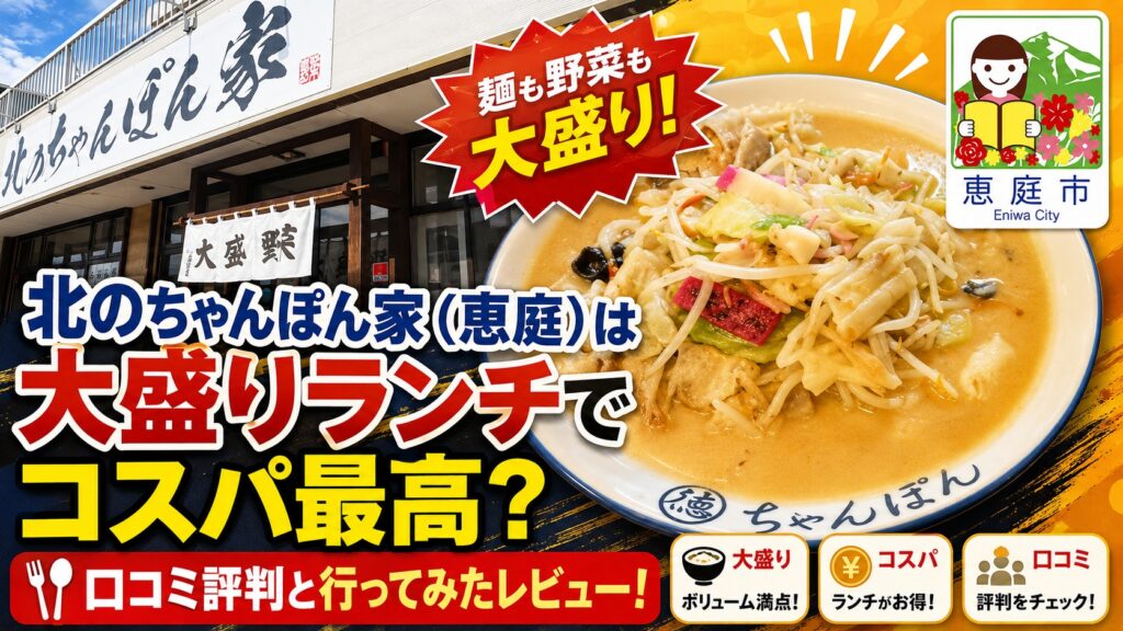 北のちゃんぽん家,恵庭,ラーメン,大盛り,口コミ,評判,レビュー,コスパ,メニュー