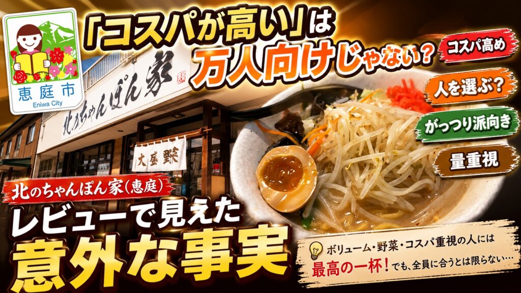 北のちゃんぽん家,恵庭,ラーメン,大盛り,口コミ,評判,レビュー,コスパ,メニュー