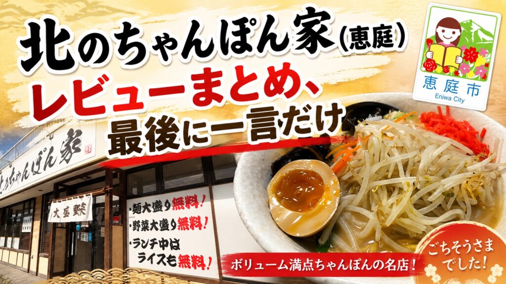 北のちゃんぽん家,恵庭,ラーメン,大盛り,口コミ,評判,レビュー,コスパ,メニュー