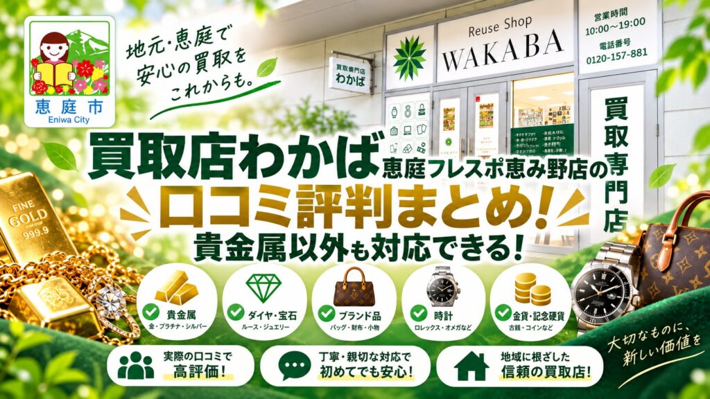 買取店わかば恵庭,フレスポ恵み野店,恵庭,金,買取,リサイクル,口コミ,評判,レビュー